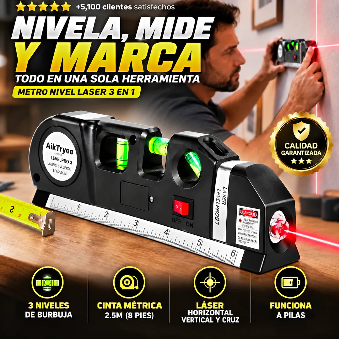 Nivela, mide y marca: metro nivel láser 3 en 1 con cinta de 2.5 m