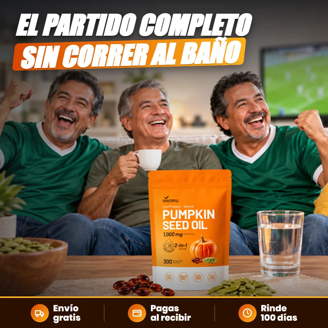 Bolsa de aceite de semilla de calabaza con cápsulas y calabazas