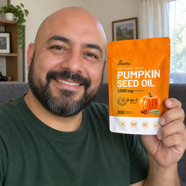 Luis F. con su bolsa de aceite de calabaza
