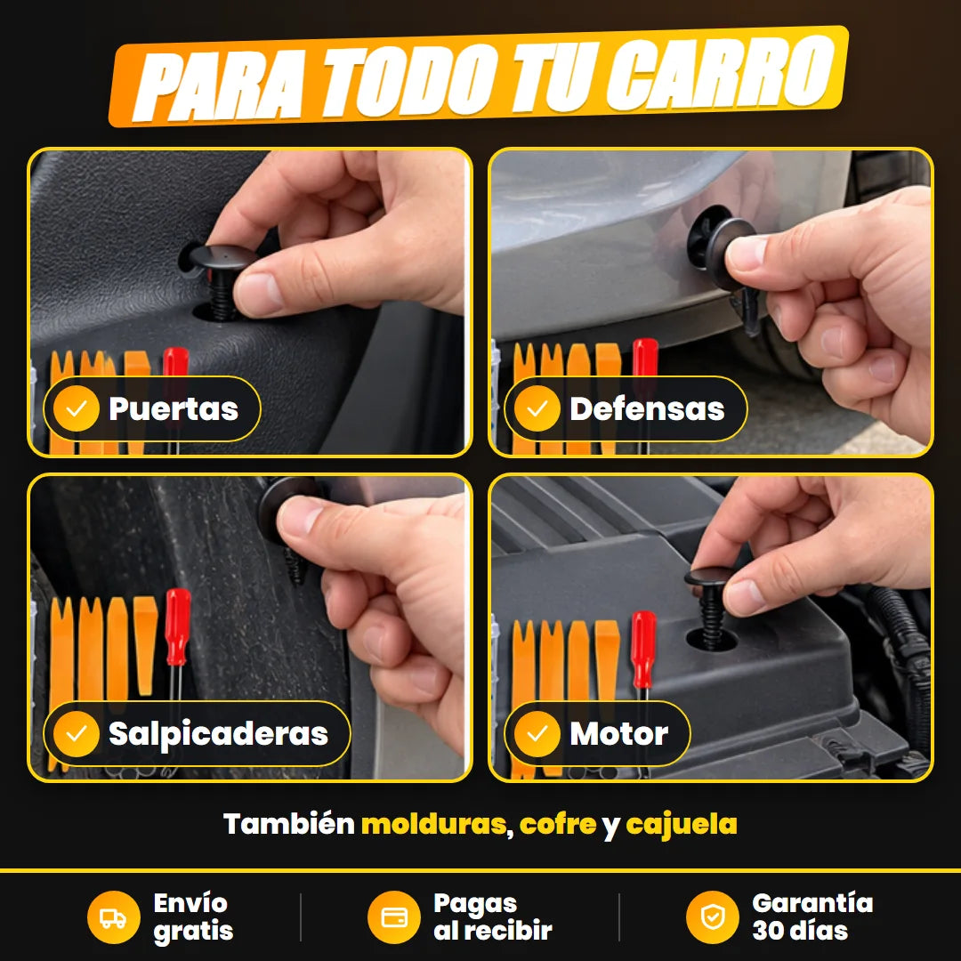 Zonas del carro donde se usan las grapas: puertas, defensas, salpicaderas y motor