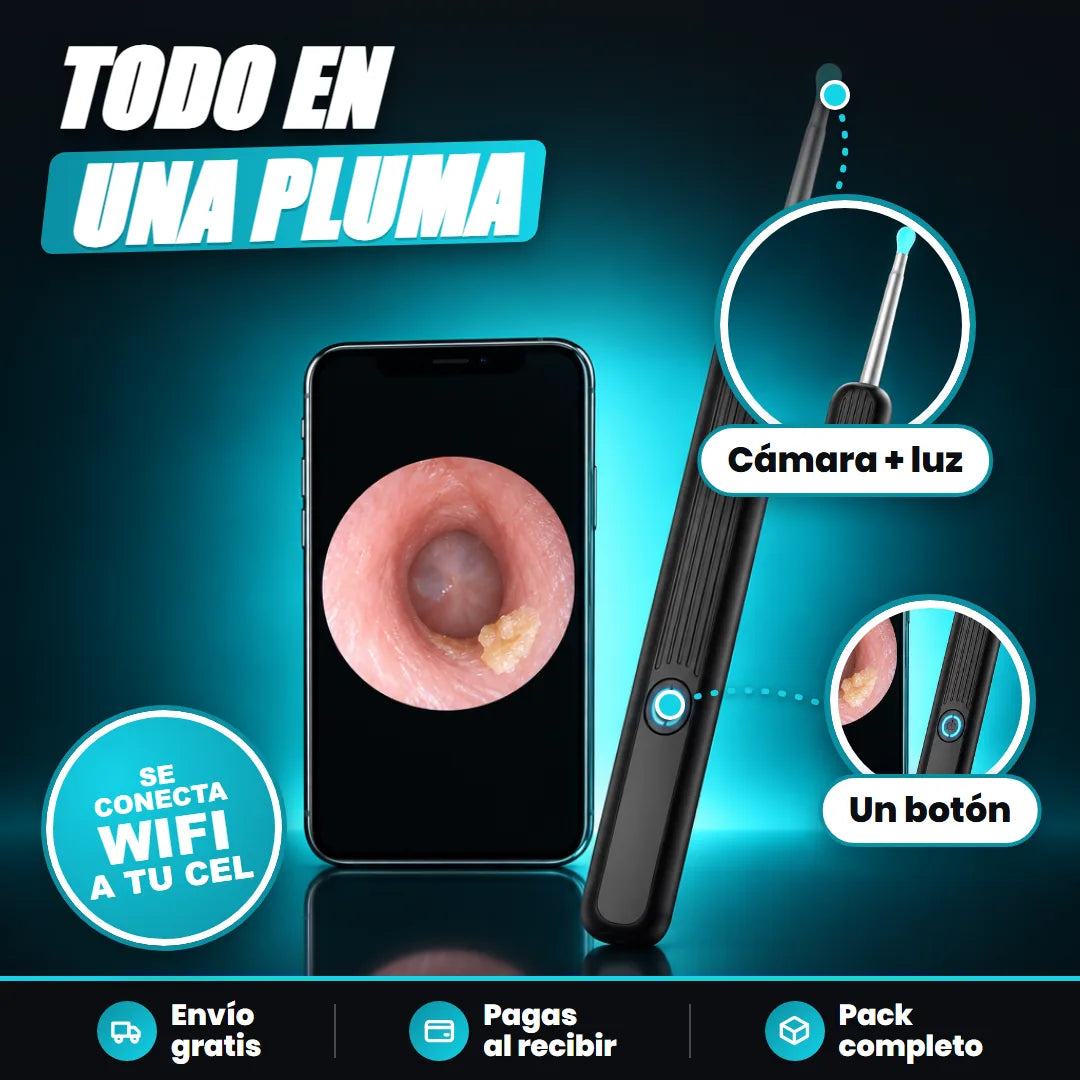 Limpiador de oídos inalámbrico con cámara, luz y celular
