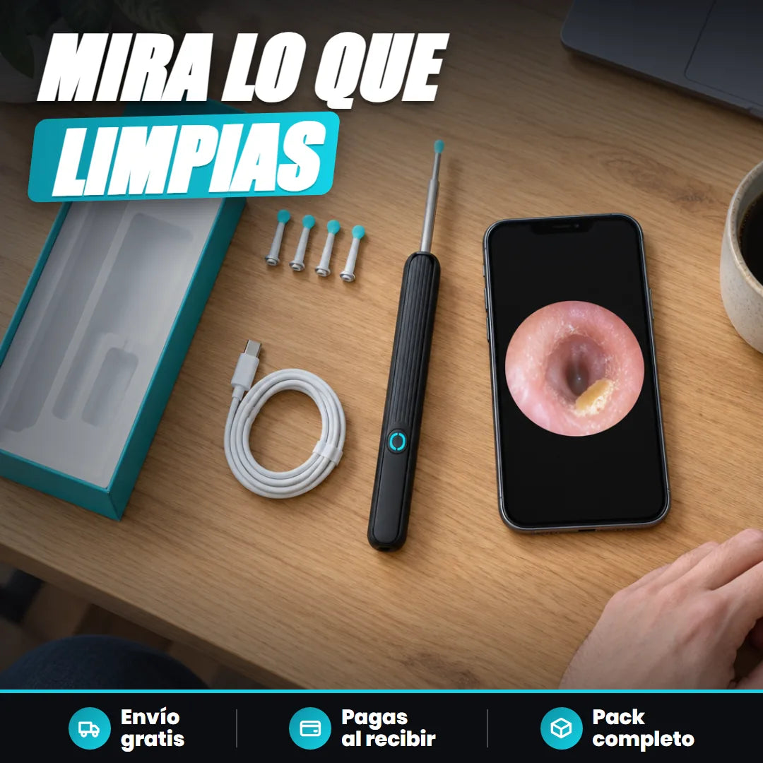 Limpieza de oídos viendo en el celular
