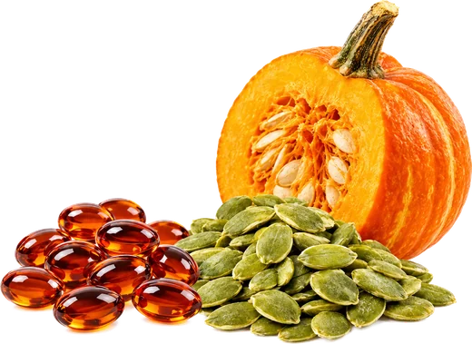 Semillas de calabaza y aceite en cápsulas